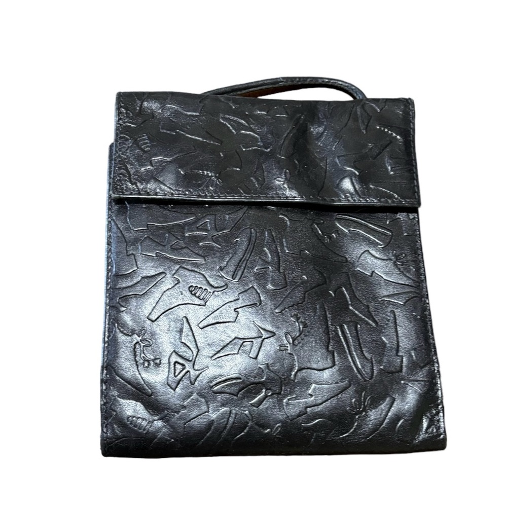 Kenneth Cole Black Leather Trifold Organizer Crossbody Purse Warhol Print *READ*